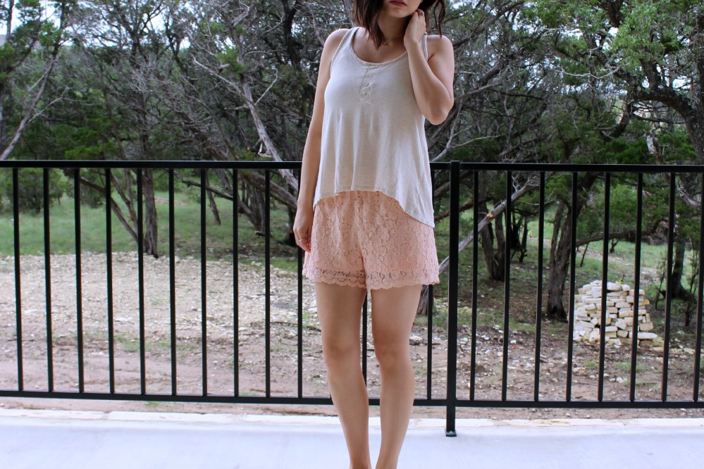 Cream Tank Peach Lace Shorts