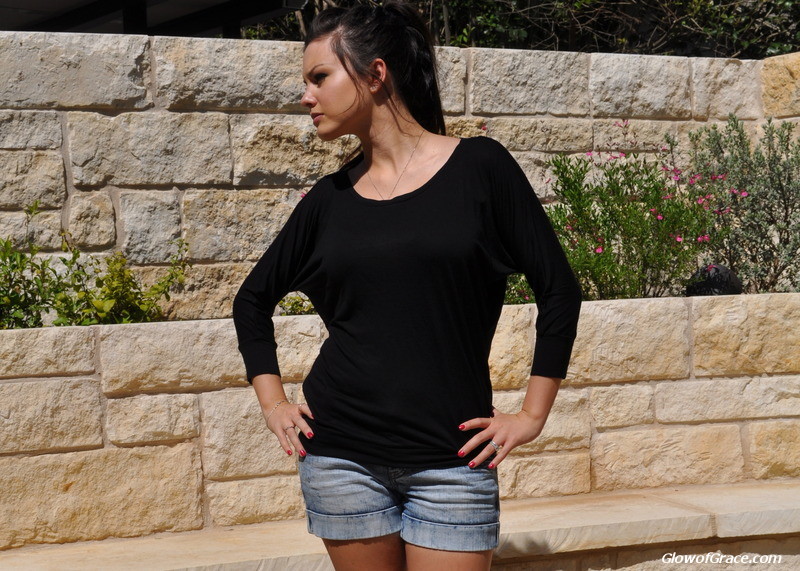 Black Dolman Banded Bottom Top